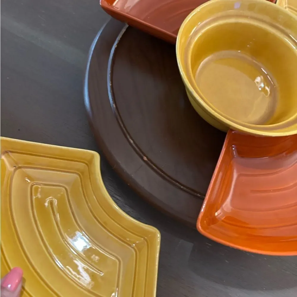 California Pottery Mid Century Modern Chip & Dip Set/ Relish Tray